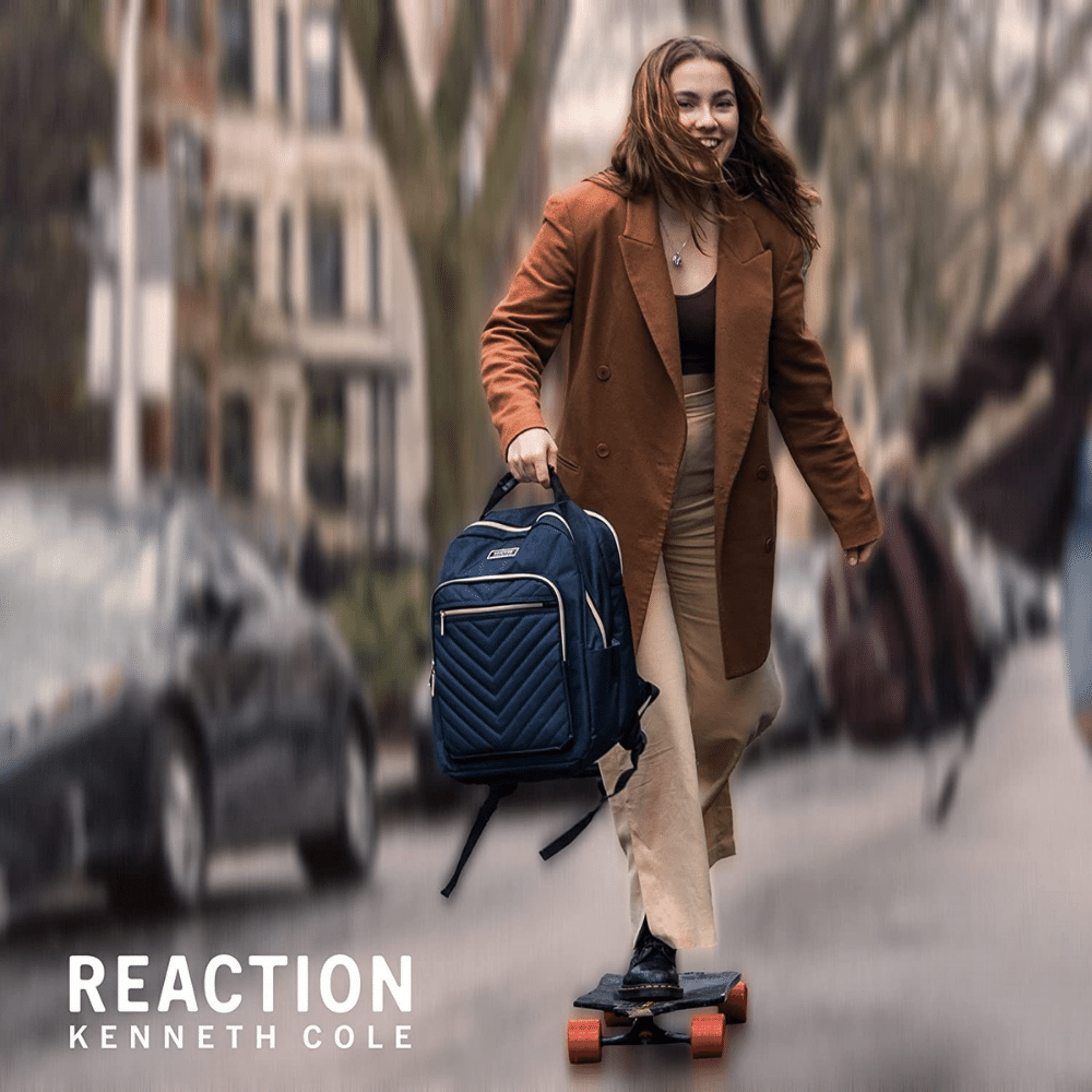 Girl on Skateboard and her Kenneth Cole Reaction Nurse Backpack on the way to work