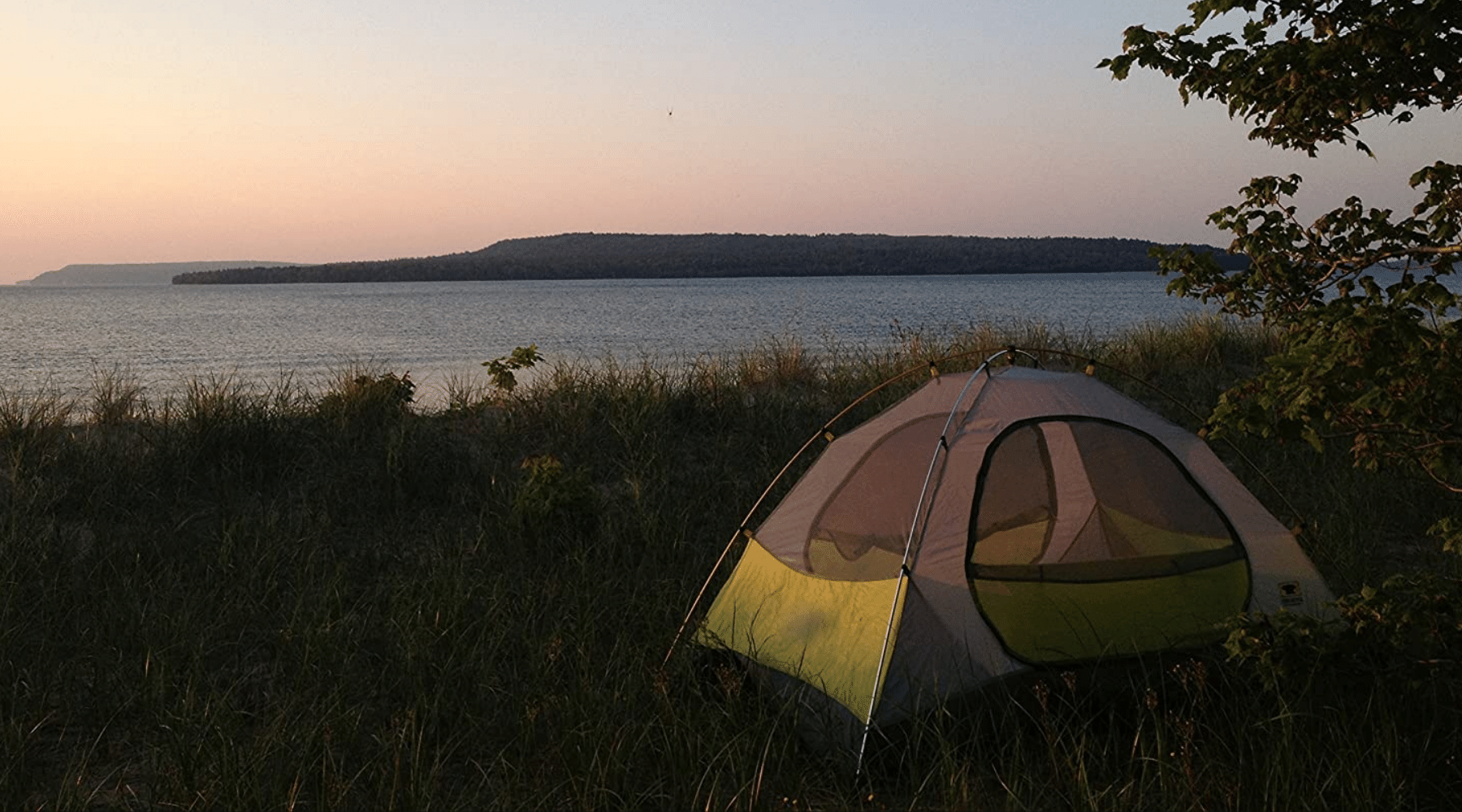 Mountainsmith 2 person tent set up at sunset