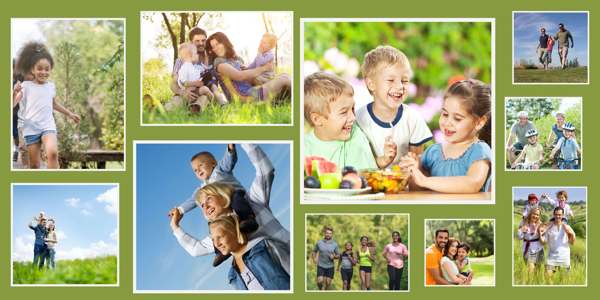 Collage of photos of families enjoying the outdoors representing healthy lifestyles