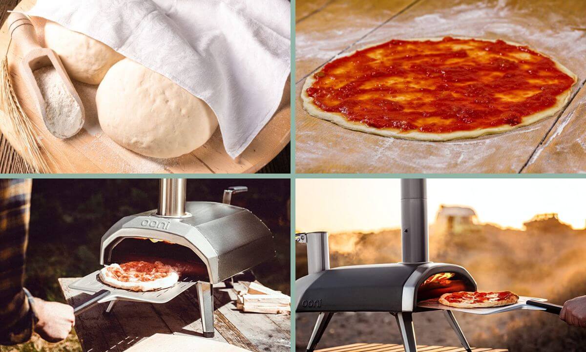 Images of Pizza Dough Pizza Sauce and Ooni Pizza Ovens baking pizzas outside