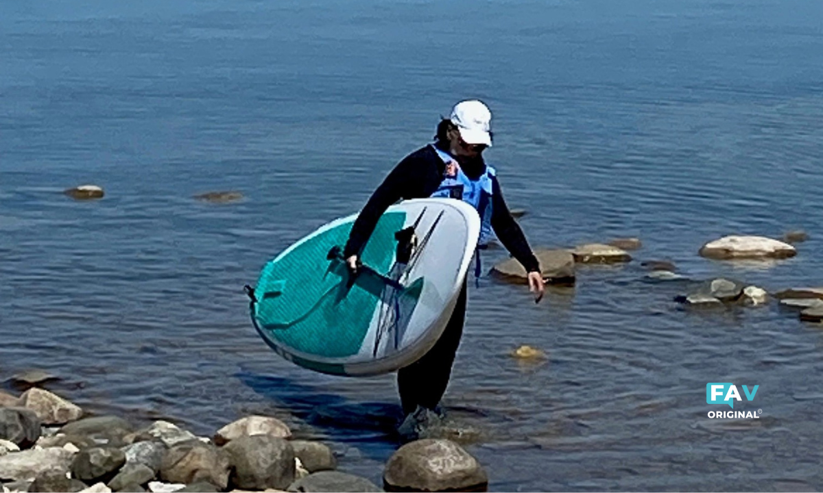 Lake Huron Paddleboarder with an Adventure All Rounder Paddle Board from Global Surf Industries