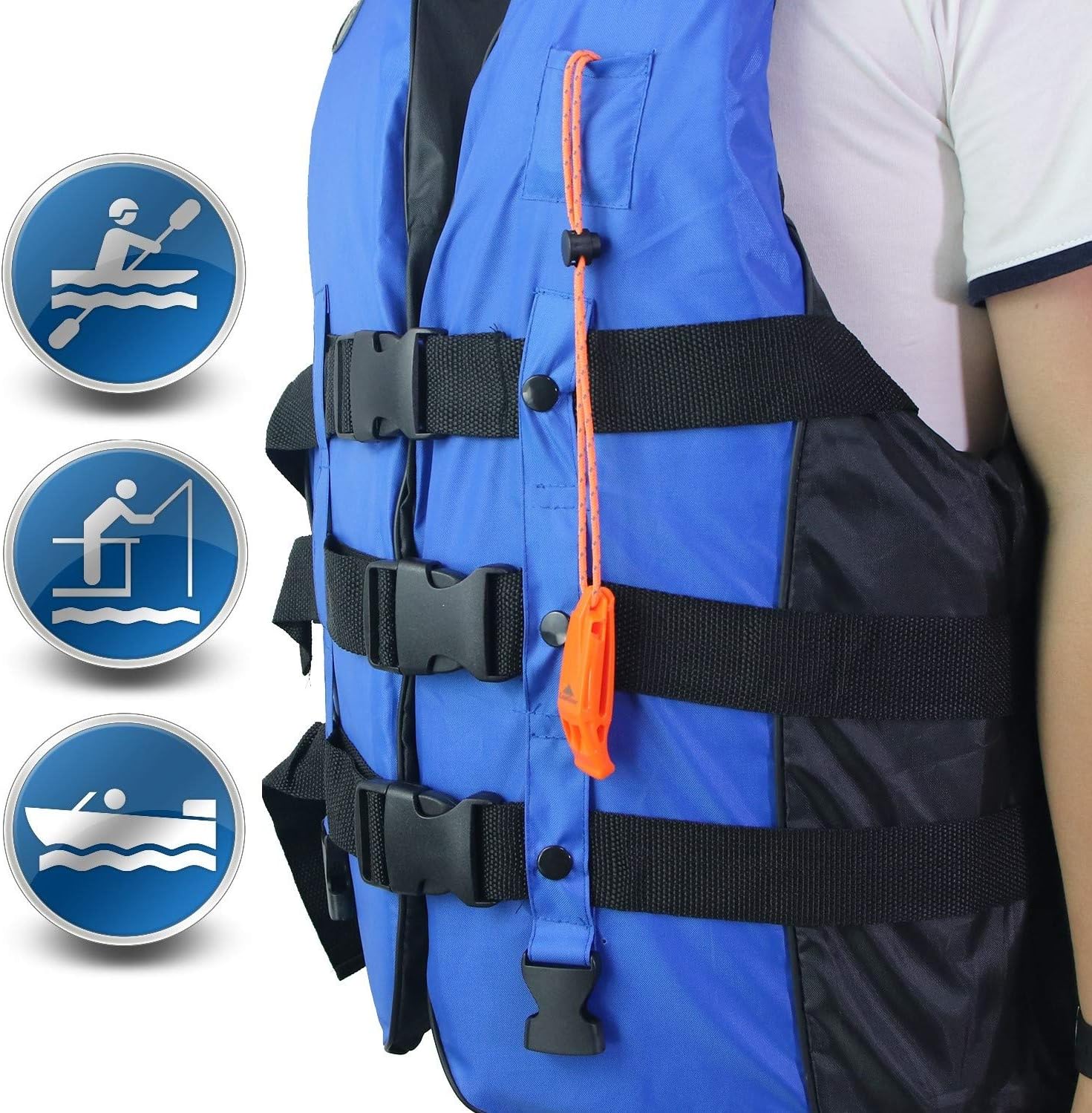 Personal floatation device with emergency whistle attached