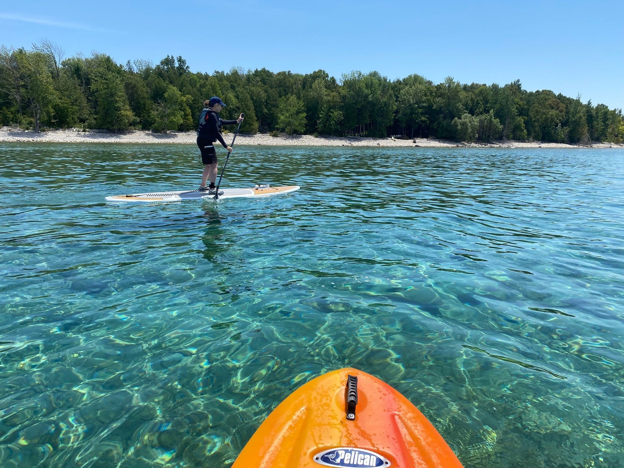 Two Paddleboarders on a large lake