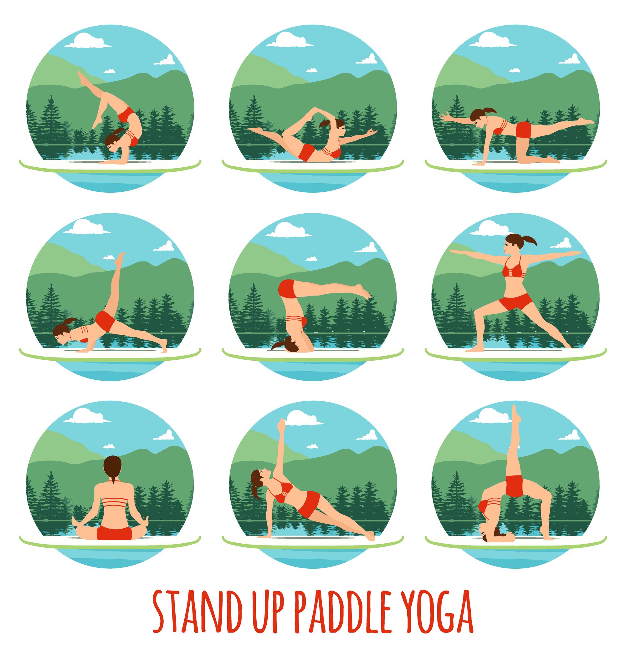 Nine Stand Up Paddle Yoga Poses