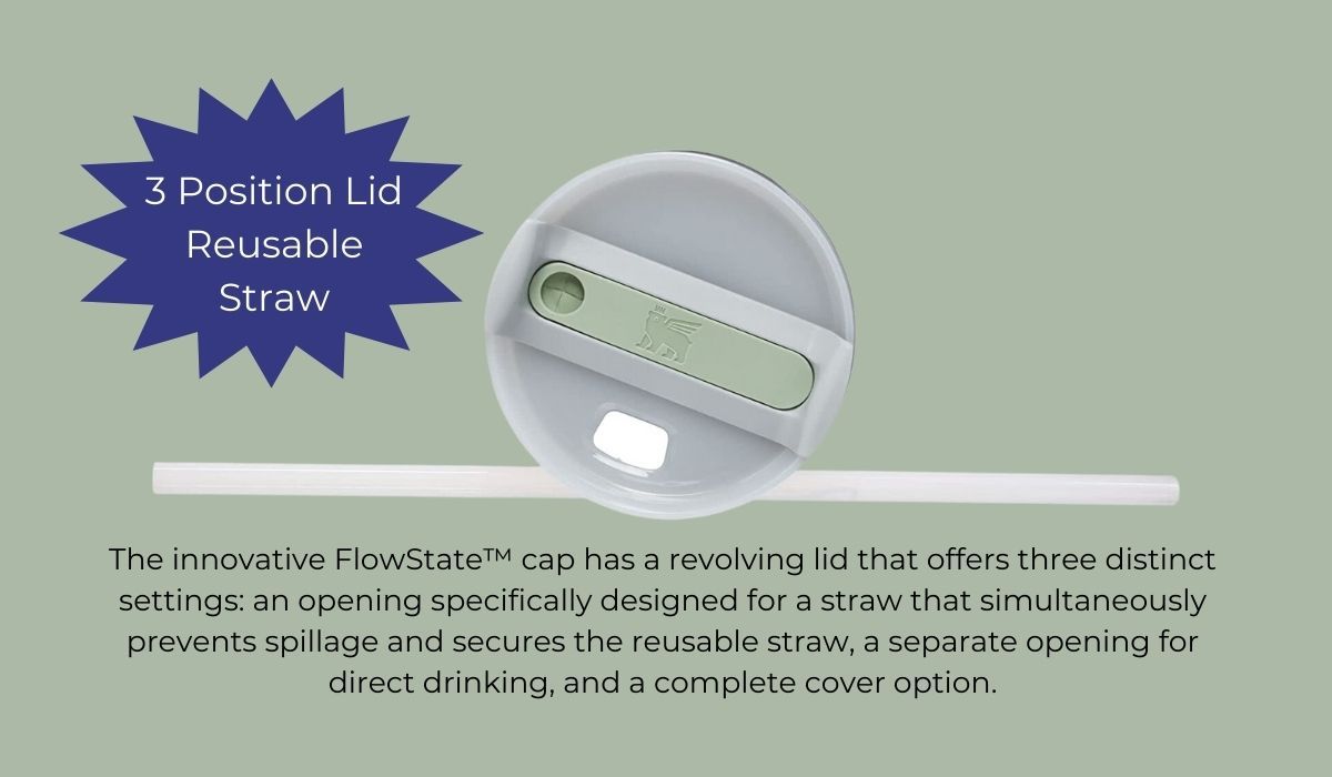 Flowstate revolving lid with reusable straw opening