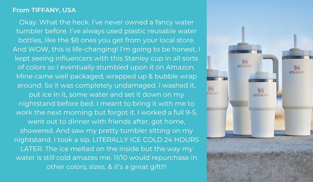 Review from Tiffany, USA after her purchase of Stanley Quencher, Cream Color, 30oz