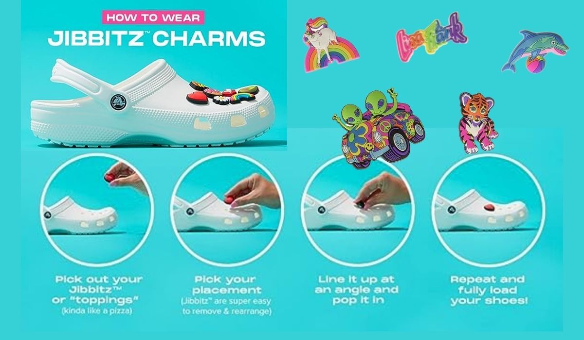 Instructions How to Wear Jibbitz Charms and Lisa Frank Collection of Croc Charms