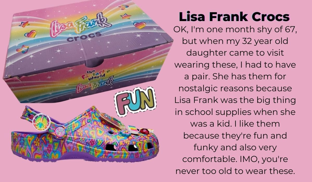 Lisa Frank Crocs - review showing love by a mom and a daughter of the 90's