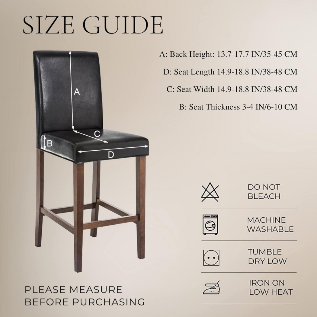 Sizing Chart for Black PU Leather Covers for Counter Height Chairs