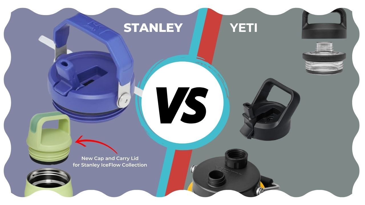 Stanley vs Yeti different lid styles for their Water Bottles.
