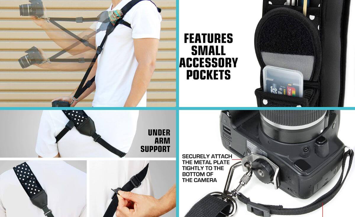 USA Camera Gear strap for camera, sling style with under arm support for shoulder strap