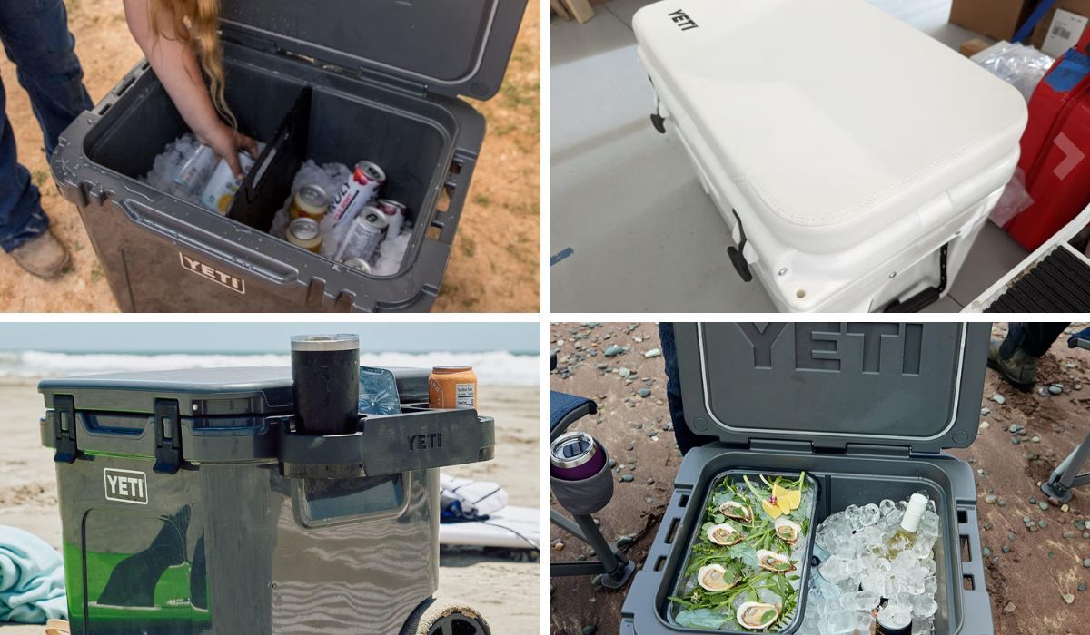 YETI Cooler Accessories like a divider which also works as a cutting board, seat cushion and more.