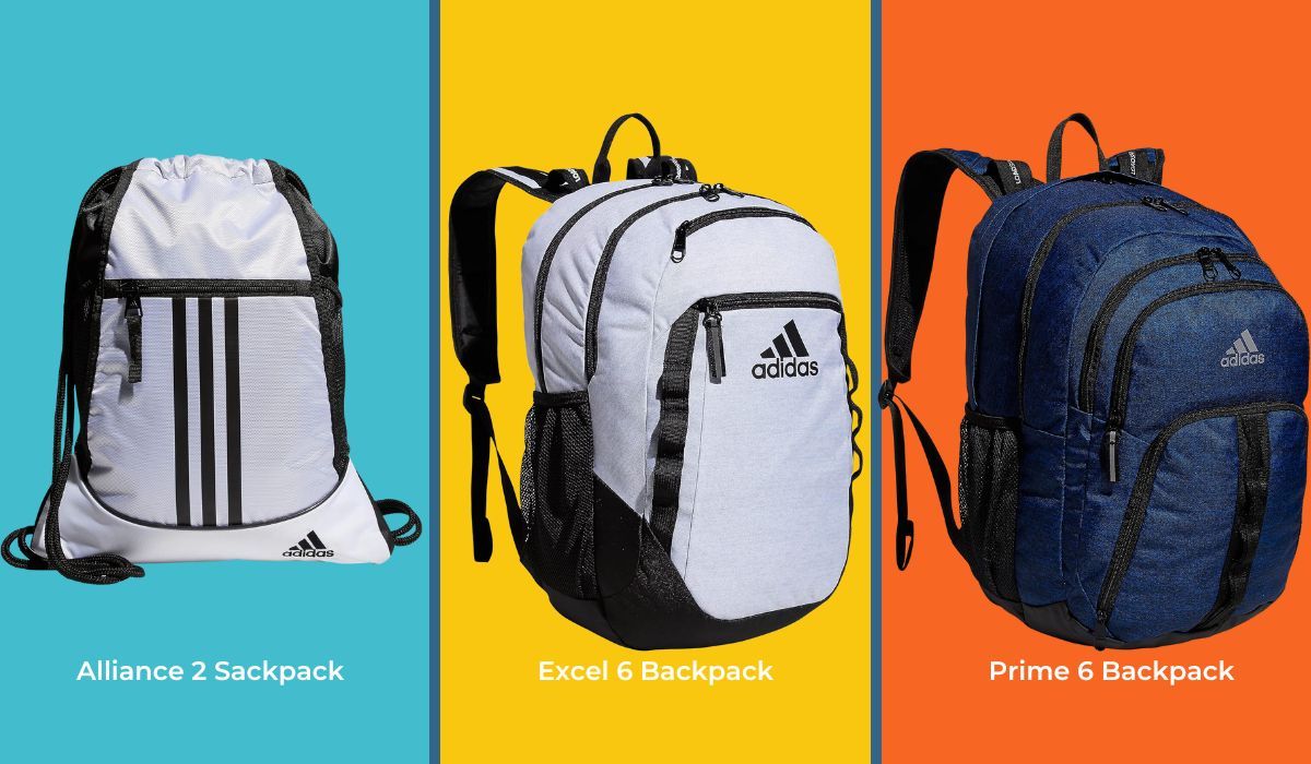 Adidas backpacks on sale, the Alliance 2 Sackpack, the Excel 6 Backpack and the Prime 6 Backpack