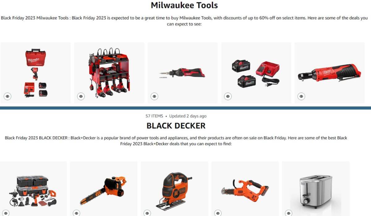 lots of tools to upgrade a workshop on the Amazon Black Friday Daily Deals page.