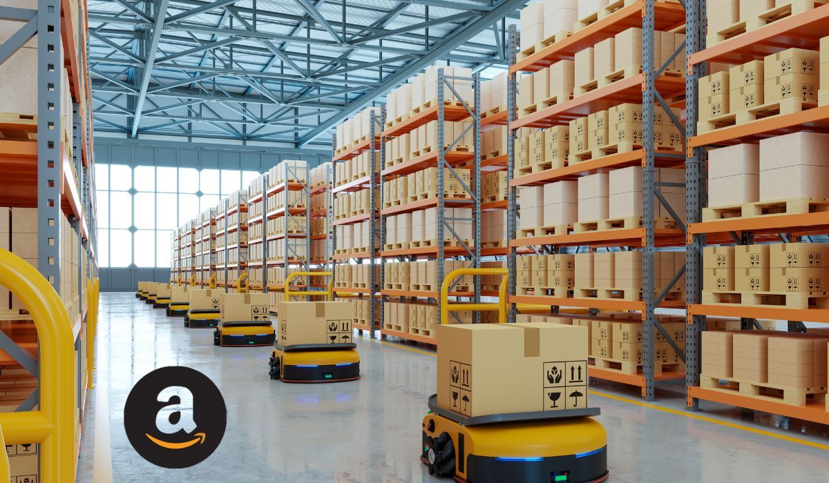 example of what an Amazon warehouse might look like - linked to backpack clearance sale - click image
