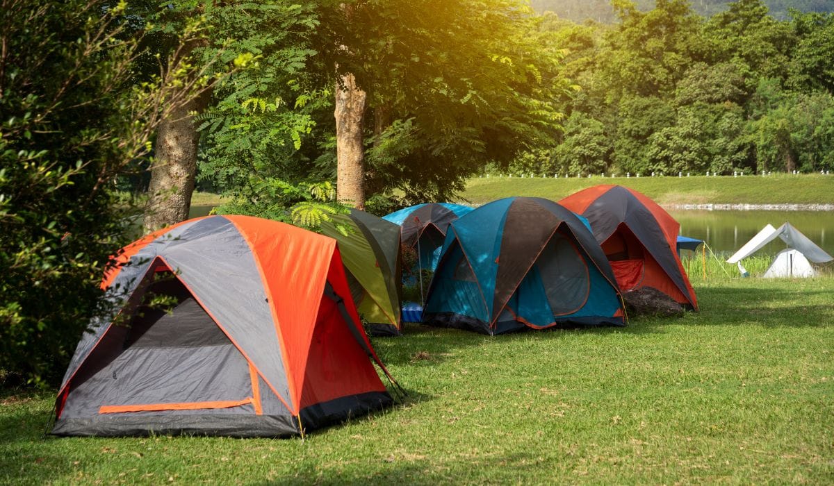 Campsite with several tents, always good to have fun camping games on hand