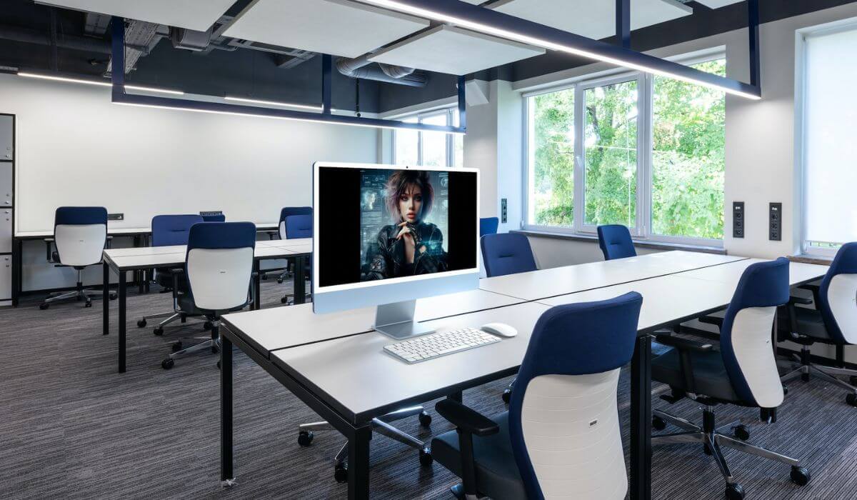 AI Assistant on the computer in an empty office