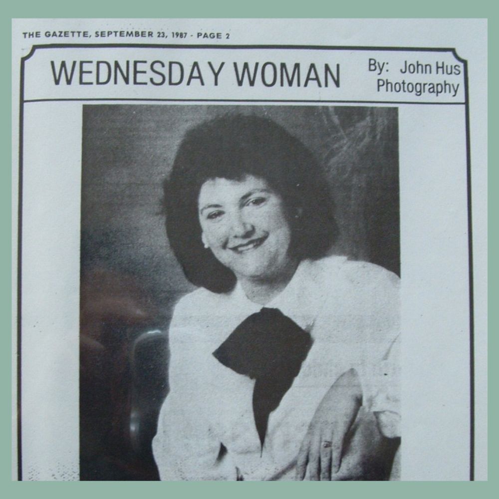 1987 newspaper clipping of a Wednesday Woman feature.
