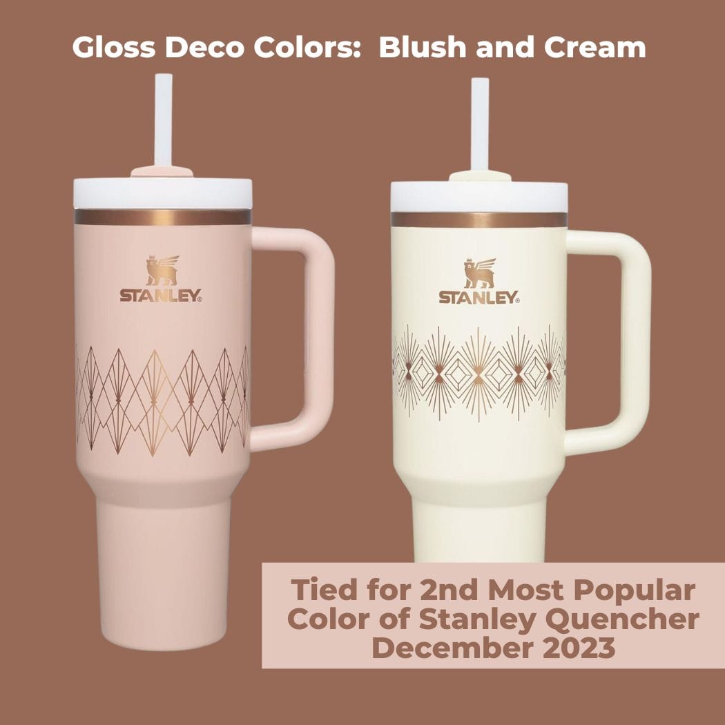 Tied for 2nd most popular Stanley Quencher colors December 2023 Gloss Deco Blush and Cream
