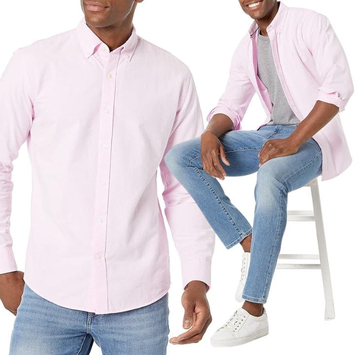 Amazon Essentials Men's Long Sleeve Oxford Shirt - Pink and 5 more colors!