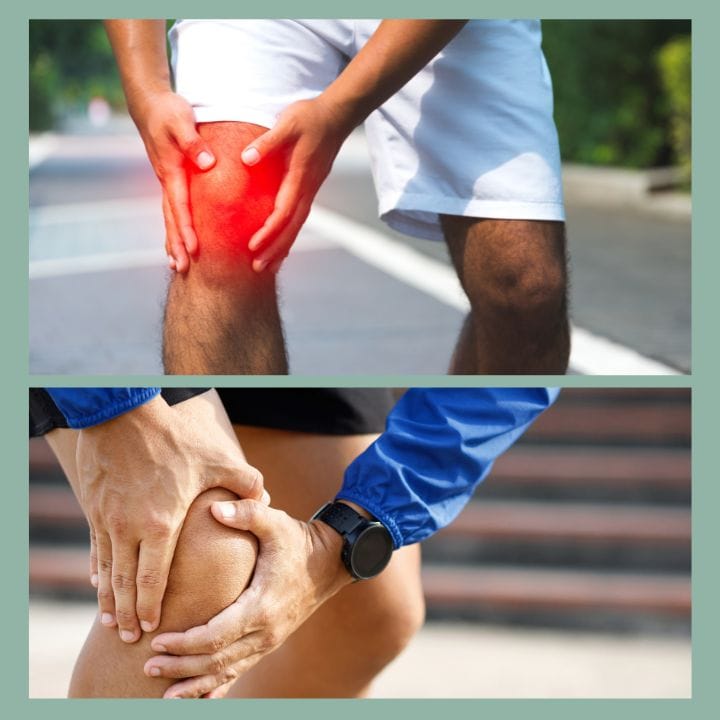 Two examples of knee pain while on the go - take portable Nooros Knee Massager with you