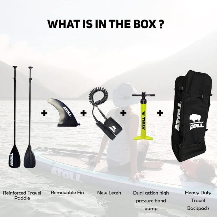 Contents of the ATOLL Inflatable SUP Package