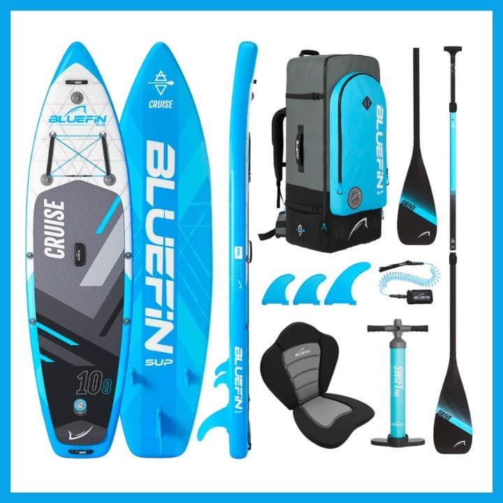 Legacy Blue Bluefin Cruise 10'8" Paddle Board Package - showing contents
