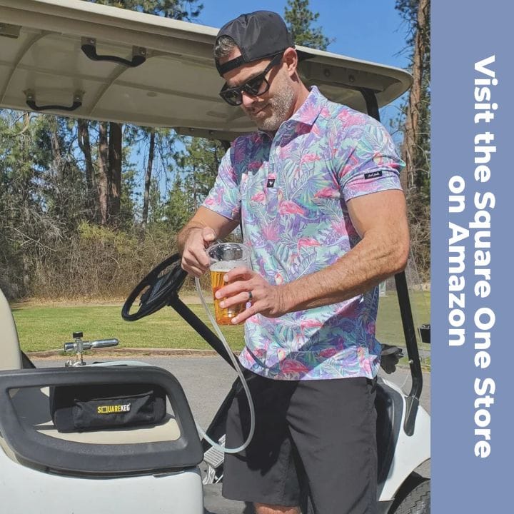 Mini Keg with carrier bag on golf cart.