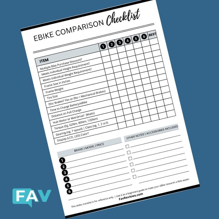 FAV Reviews Custom ebike Comparison Checklist