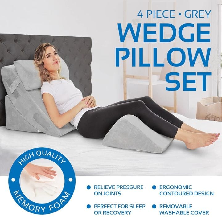 AllSett grey bed wedge pillow system