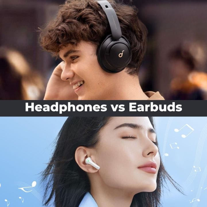 Top image bluetooth headphones, bottom image bluetooth earbuds