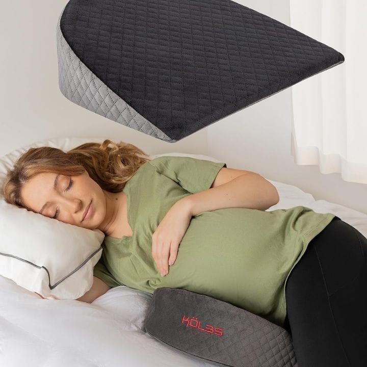 Kolbs Wedge Pillow to support growing bellies in pregnant women.