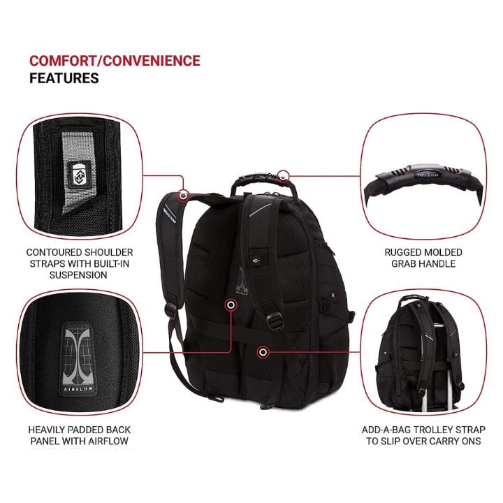 Swissgear backpack with lots of comfort ergonomic features.