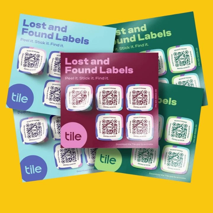 Tile lost and found stickers with QR Code