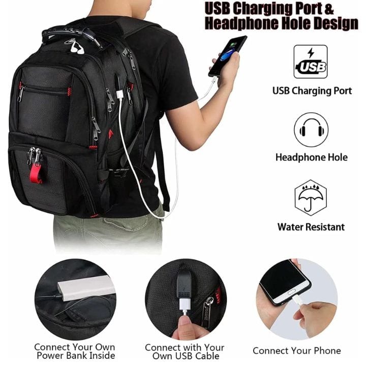 Yorepek Backpack with built in USB charger system to connect your phone.