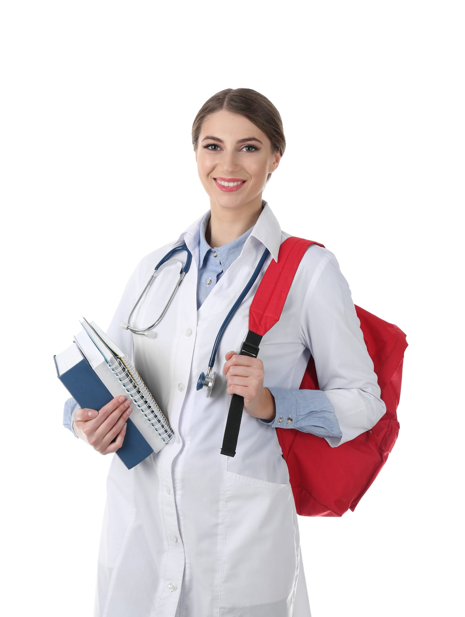 Nursing Student with Red backpack and books